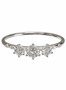 壹钻18K金圆形三石排镶戒指