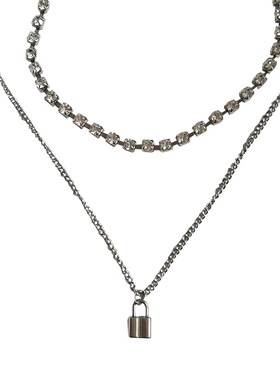 金泫雅女镶钻小锁头百搭双层项链