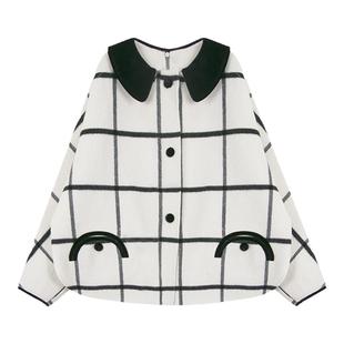 秋季2025新款双面羊绒大衣女中长款格子羊毛呢外套短款秋冬