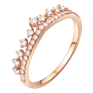 闪耀精巧立体皇冠戒指 玥景金AU750玫瑰金18K锆石排钻礼物女