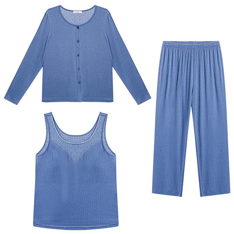 【牛奶系】爱慕春夏沁凉睡衣女凉感莫代尔带胸垫背心家居服三件套