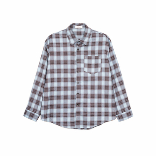 Holocene美式潮牌复古撞色格子衬衫男春秋痞帅风休闲磨毛长袖外套