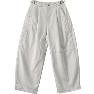 Aurocean 水洗做旧baggy工装裤 重磅全棉复古灰白色口袋休闲裤