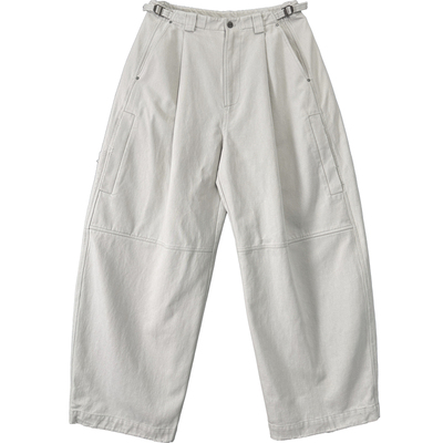 Aurocean 水洗做旧baggy工装裤 重磅全棉复古灰白色口袋休闲裤