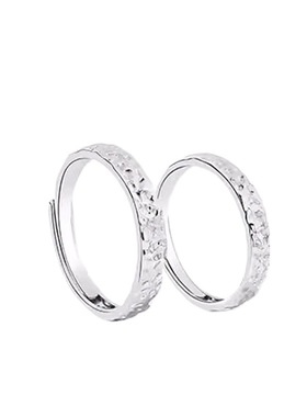 金店同款S925纯银锤纹情侣对戒