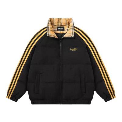 美式羽绒棉服男女同款2024冬装新款潮牌三条杠棉衣logo面包服棉袄