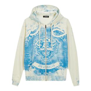 Ed Hardy埃德哈迪秋季新款烫钻晕染虎头男士拉链衫连帽卫衣