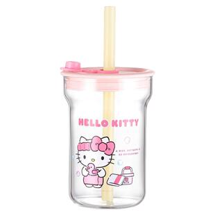 HelloKitty高硼硅玻璃杯家用女生高颜值可爱水杯带盖带吸管杯子