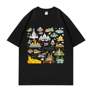 泰国thailand标志性建筑地标景点名胜古迹旅游旅行短袖T恤打底衫