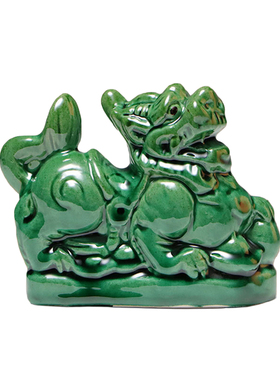 唐三彩陶瓷貔貅摆件公母一对