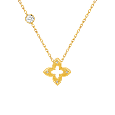 MITHAOL镂空四叶草项链女轻奢小众高级感古法拉丝锁骨链银镀18K金