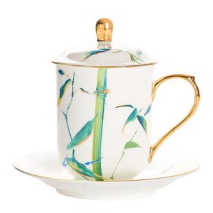 华光国瓷淄博骨瓷茶杯盖杯新中式会客泡茶杯高档办公水杯送礼青竹