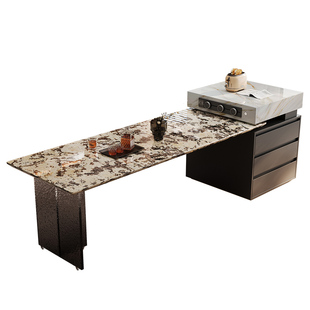 天然奢石岛台餐桌一体雪山飞狐家用高级感客厅开放式导台可定制