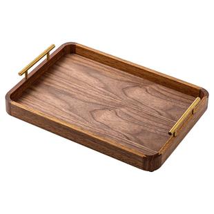 木质托盘长方形家用茶杯木盘子实木茶具茶盘咖啡水杯子黑胡桃餐盘