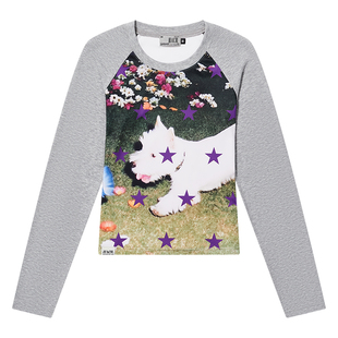 HACR满印星星胶片印花T恤 韩系轻亚修身打底千禧少女长袖