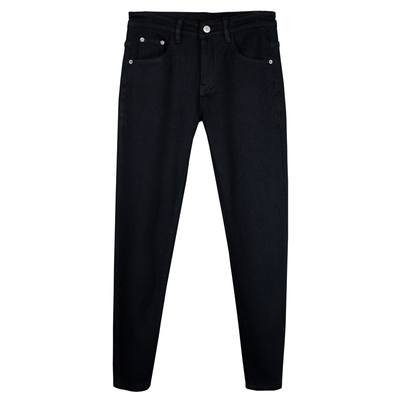 加绒加厚九分牛仔裤男士纯黑色防褪色四面弹潮流风百搭修身小脚裤