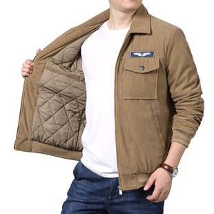 灯芯绒棉服男加厚大码工装翻领棉衣休闲复古条绒保暖棉袄冬季外套