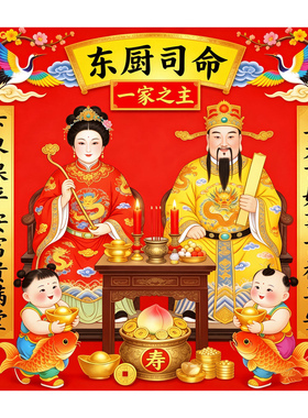 灶王爷自粘贴画灶神装饰贴画厨房东厨司命防水装饰冰箱贴纸墙贴