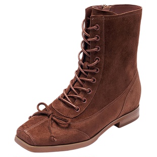 莱尔斯丹暮光巴黎冬新款黑色复古真皮猪嘴马丁短靴子女鞋26001