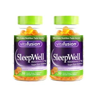 2件vitafusion美国SleepWell褪黑素咀嚼软糖安定睡眠倒时差60粒