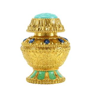 藏式彩绘摩尼宝瓶 镶嵌彩珠嘎乌八吉祥舍利瓶 家用迷你小宝瓶摆件