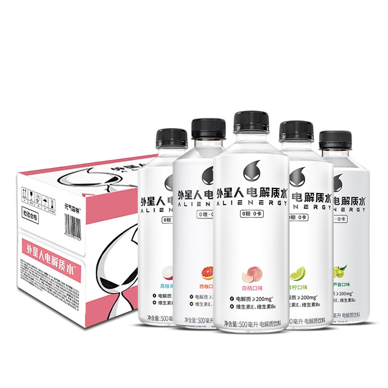 外星人0糖0卡电解质水600ml*15瓶箱装多口味混合无糖饮料元气森林