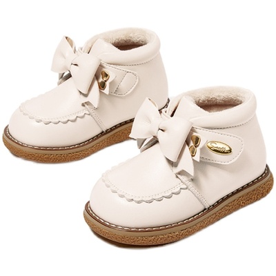 斯纳菲女童皮鞋加绒高帮宝宝靴子