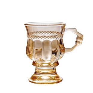 复古浮雕玻璃杯欧式琥珀色白酒杯子英式下午茶杯伴手礼咖啡杯带把