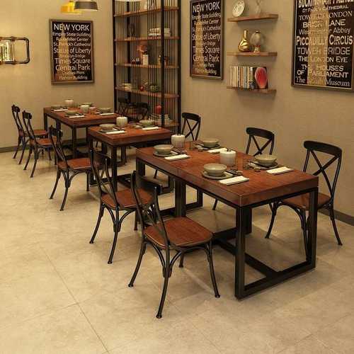 7T铁艺咖啡餐厅小吃餐饮木桌甜品店奶茶四方实餐桌椅小组合正方形