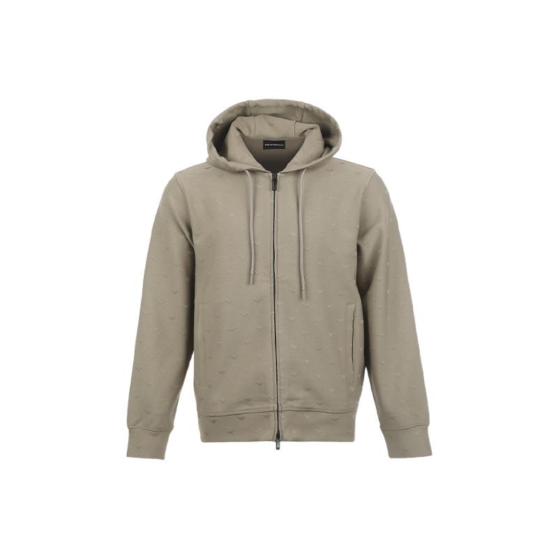 【自营】EMPORIO ARMANI/阿玛尼男士SS26鹰标刺绣连帽拉链卫衣