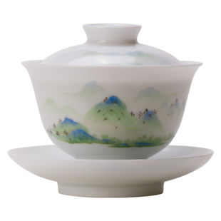 景德镇官方陶瓷手绘三才盖碗单个喝茶茶具家用个人专用办公室送礼