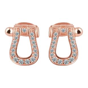 F.D马蹄扣耳钉女纯银镀黄金色玫瑰金满钻U型耳环耳饰简约通勤百搭