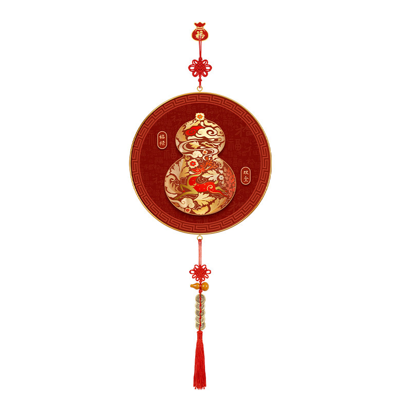福禄葫芦餐厅墙面挂件2025年新中式寓意好红色的圆形葫芦装饰挂件