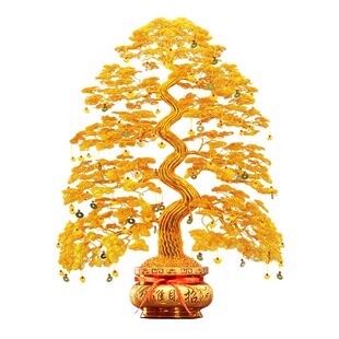 婚房豪宅别墅发财树结婚金色铝编工艺陪嫁贺礼落地摆件高档礼品