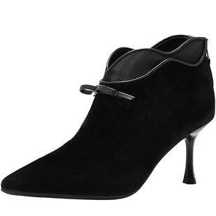 natursun尖头高跟短靴女2025冬季新款时装靴子细跟法式气质春季