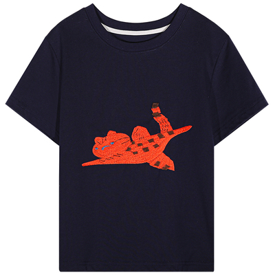 落落狷介短袖印花藏青色T恤女