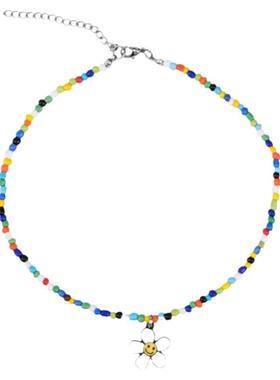 白鹿同款项链女彩色串珠花朵颈链