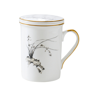 家用骨瓷茶漏杯滤茶杯中式描金水杯泡茶杯陶瓷办公会议杯定制logo