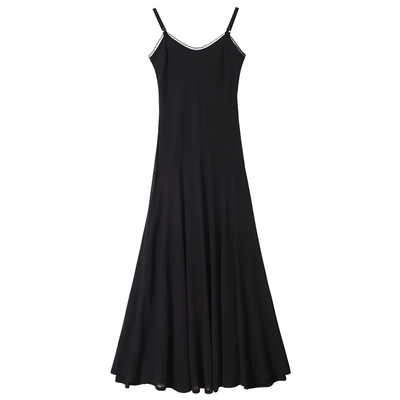 修身大摆连衣裙蕾丝吊带长裙新