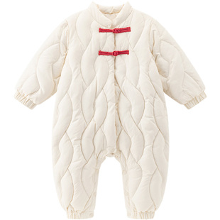 木生棉宝宝羽绒连体衣外出保暖冬季婴儿过新年喜庆哈衣爬服国风