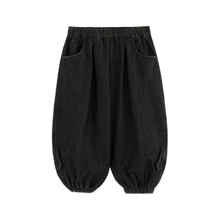 砚台家童装加绒灯笼裤冬装男童深蓝色牛仔裤宝宝复合奥粒绒长裤子