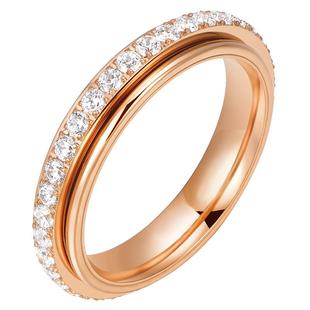 钛钢18k玫瑰金转动戒指女士小众设计食指情侣指环满天星自律指环