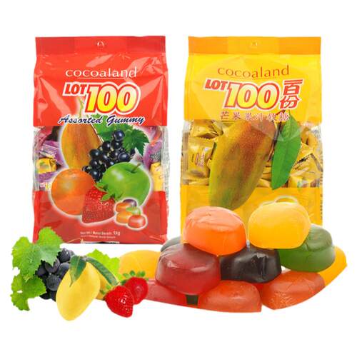 马来西亚LOT100一百分水果软糖什锦百份百芒果味糖喜糖1000g年货
