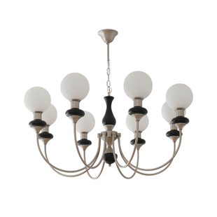 物设 法式中古白蜡木黑色全铜吊灯 美式新中式餐厅客厅新款摩登灯