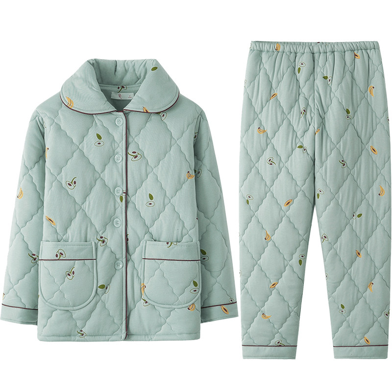 睡衣女冬季加厚纯棉夹棉服秋冬款睡衣/家居服套装