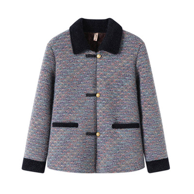 小个子妈妈冬装水貂绒外套洋气棉衣中老年女加绒加厚毛呢上衣短款