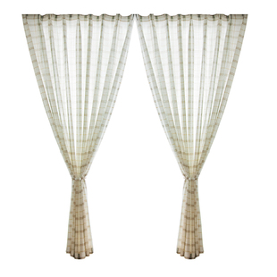 窗纱窗帘纱帘成品日式小清新复古格子客厅卧室飘窗阳台绿色田园风