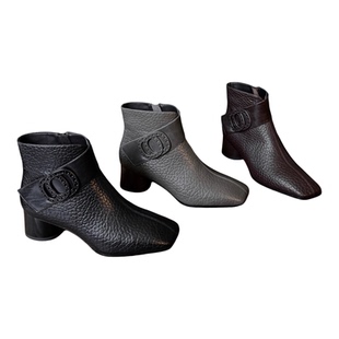 短靴女粗跟时尚气质复古方头冬季加绒大码女鞋时装靴冬季H158-285