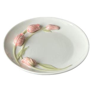 立体浮雕郁金香陶瓷甜品盘ins高颜值法式复古点心蛋糕盘创意餐具