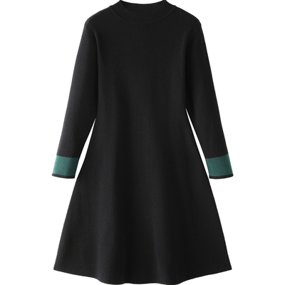 黑色长袖连衣裙女小个子针织裙